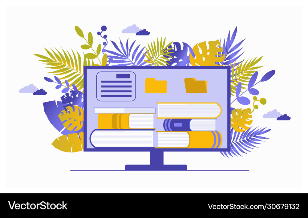Computer monitor with a stack books reading Computer monitor with a stack books reading vector image