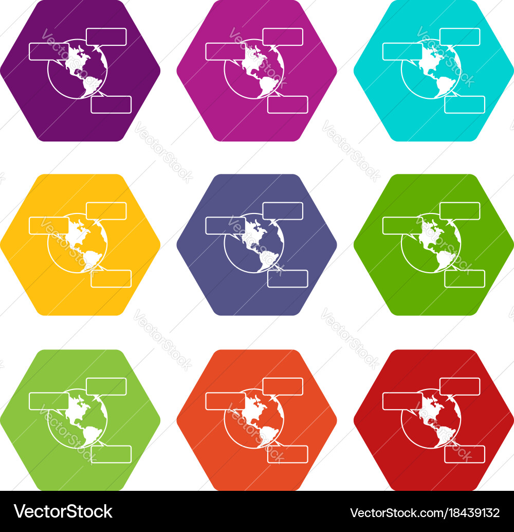 Globe and empty speech bubbles icon set color vector image