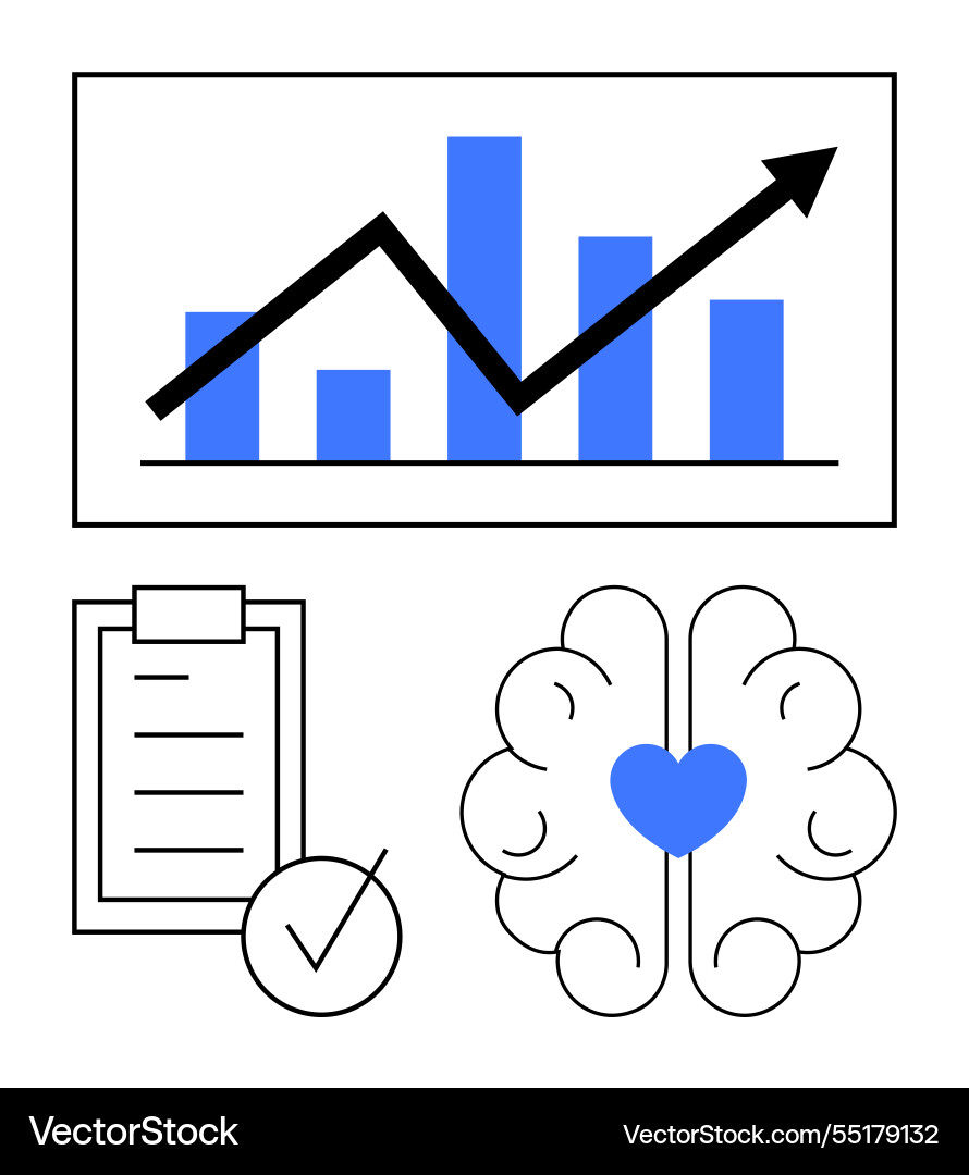 Growth chart with brain and checklist symbolizing Growth chart with brain and checklist symbolizing vector image