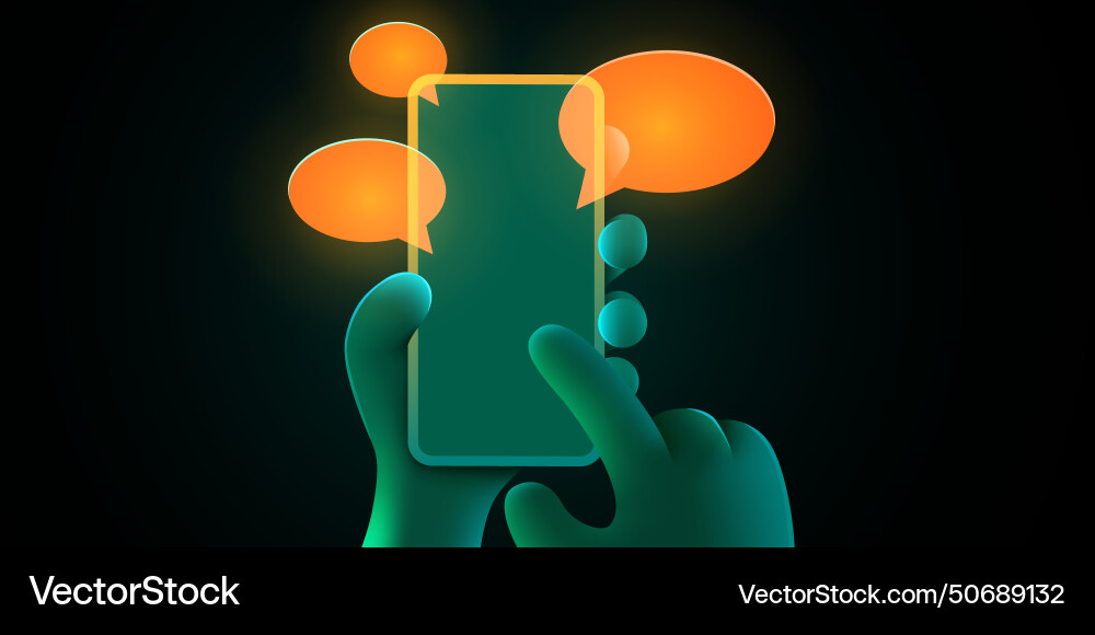 Hand holding phone with messages communication Hand holding phone with messages communication vector image