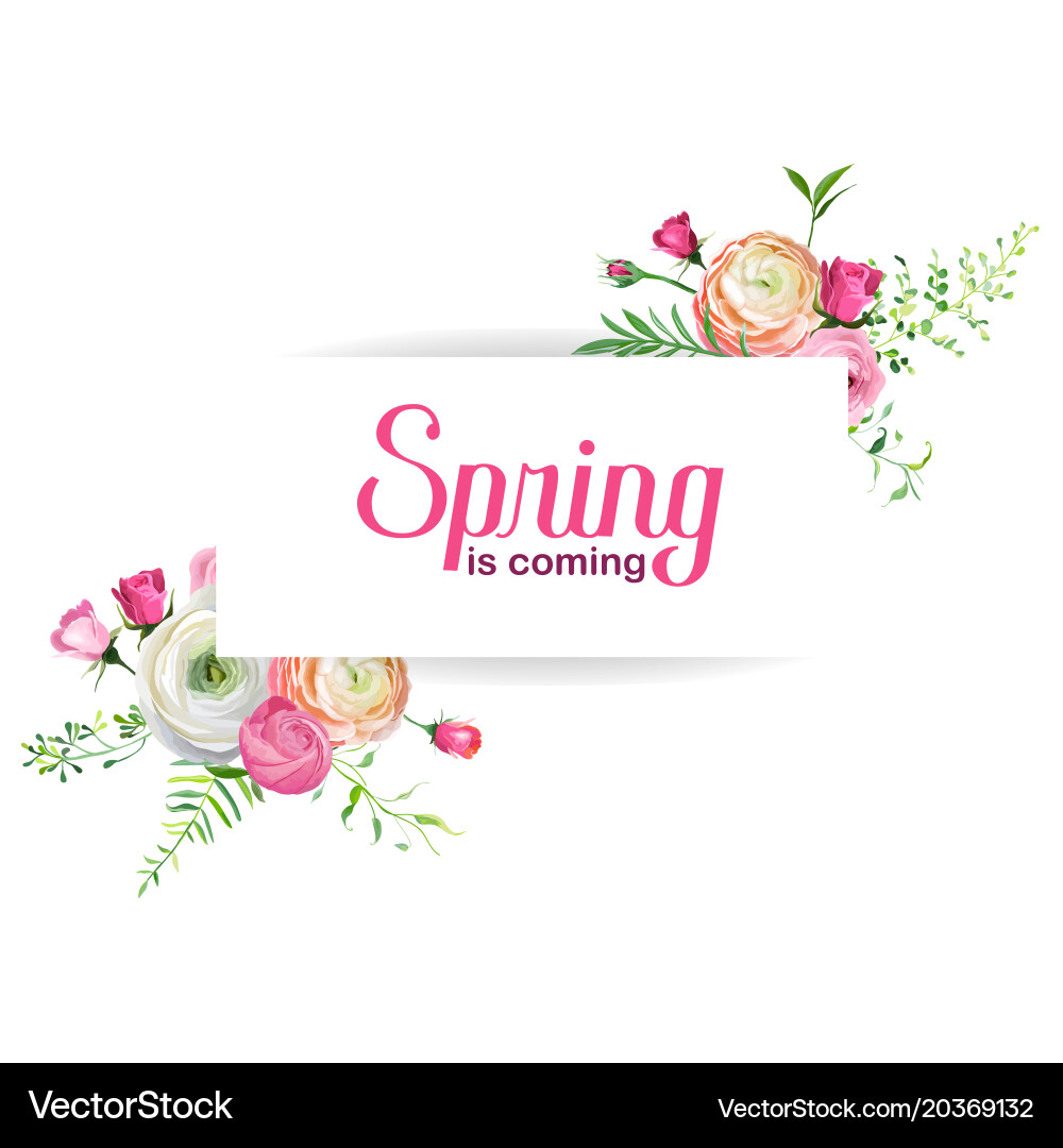 Hello spring floral design with blooming flowers Vector Image