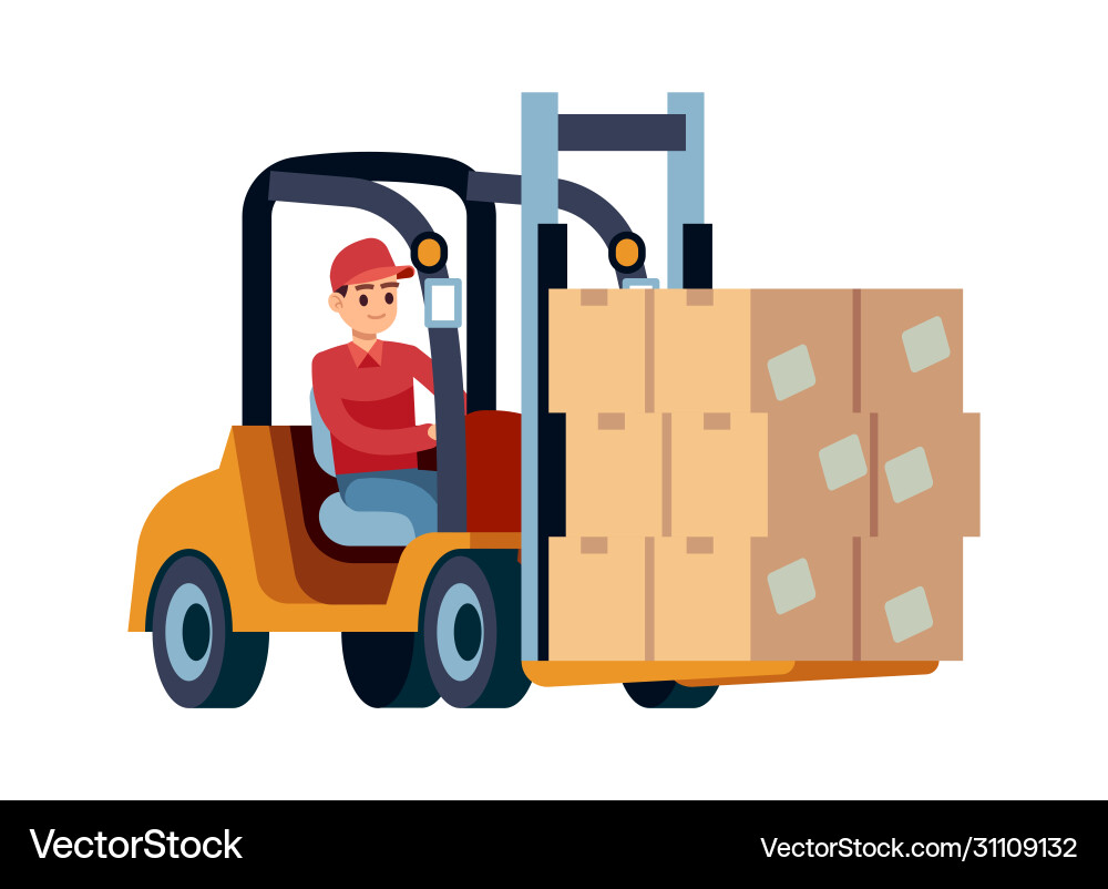 Loader with boxes worker carrying box vector image