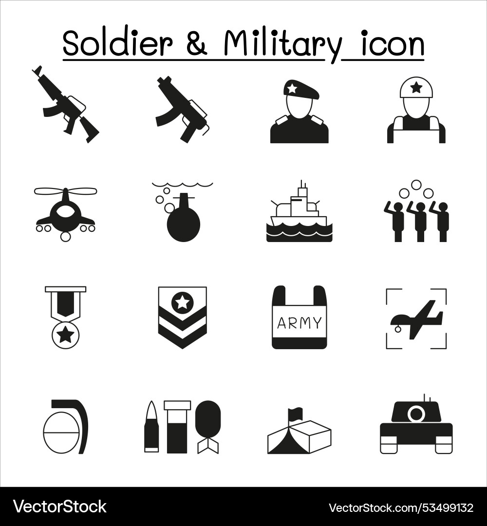Military Icon Set - Soldier & Warfare vector image