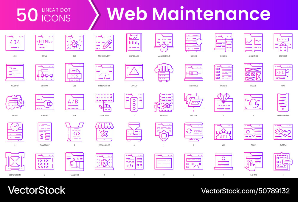 Set of web maintenance icons gradient style icon Set of web maintenance icons gradient style icon vector image