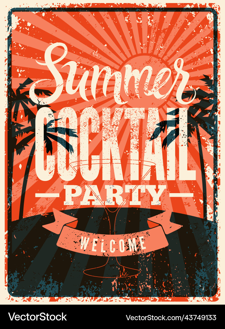 Sommer Cocktail Party Vintage Grunge Poster Sommer Cocktail Party Vintage Grunge Poster vektorbild