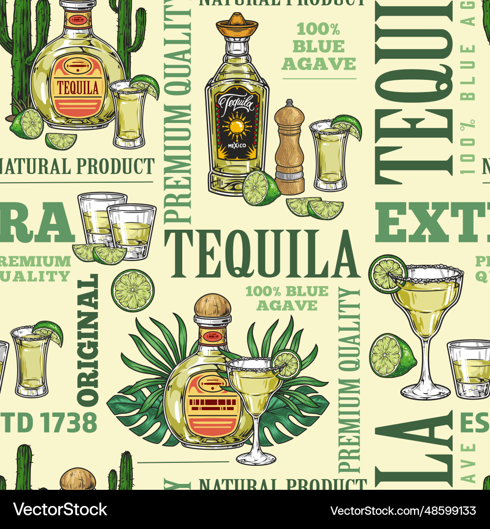 Tequila drink seamless pattern colorful Tequila drink seamless pattern colorful vector image