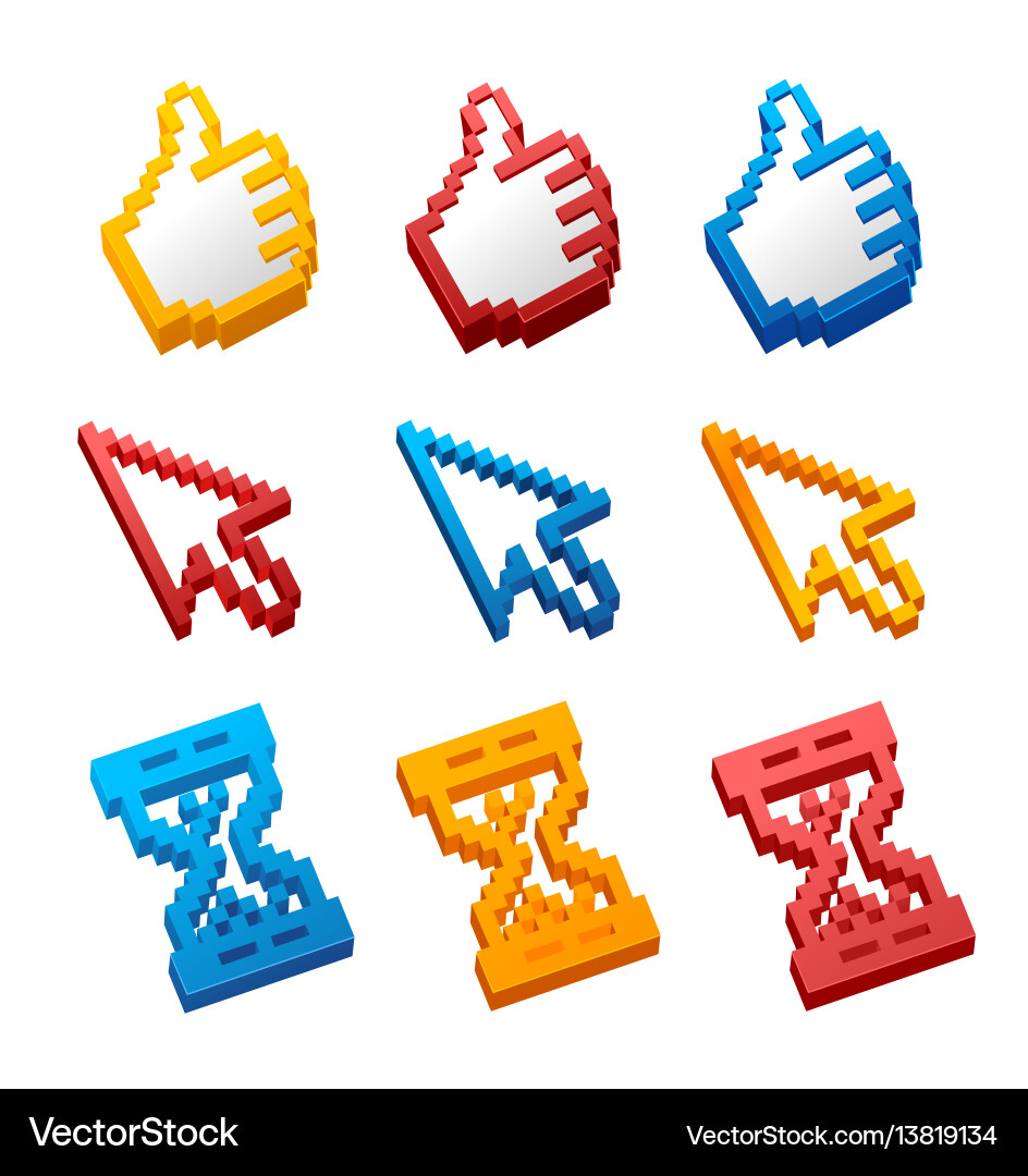 Pixel computer cursor color set Pixel computer cursor color set vector image