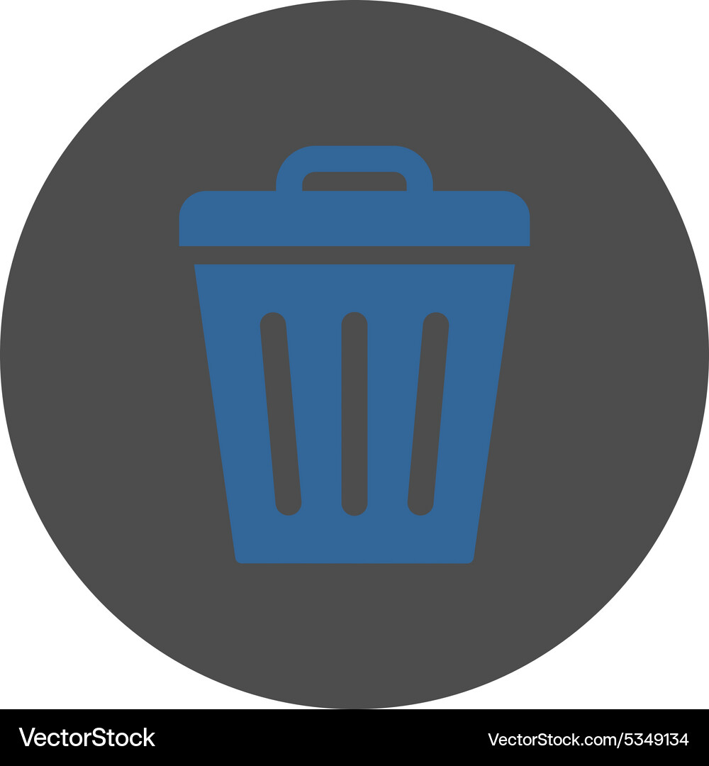Trash can flat cobalt and gray colors round button Vector Image