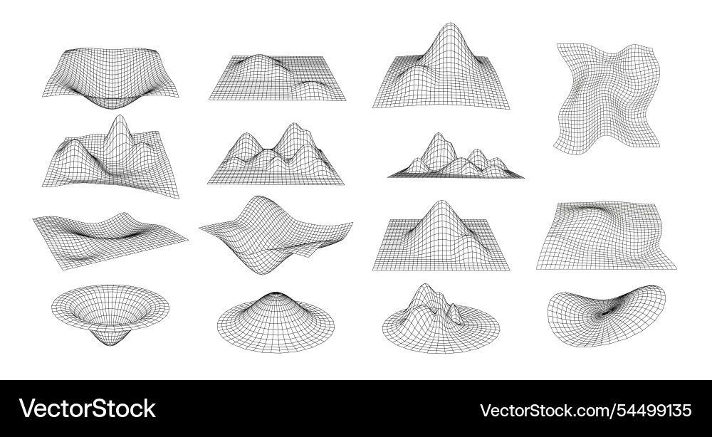 3d wireframe shape collection 3d wireframe shape collection vector image