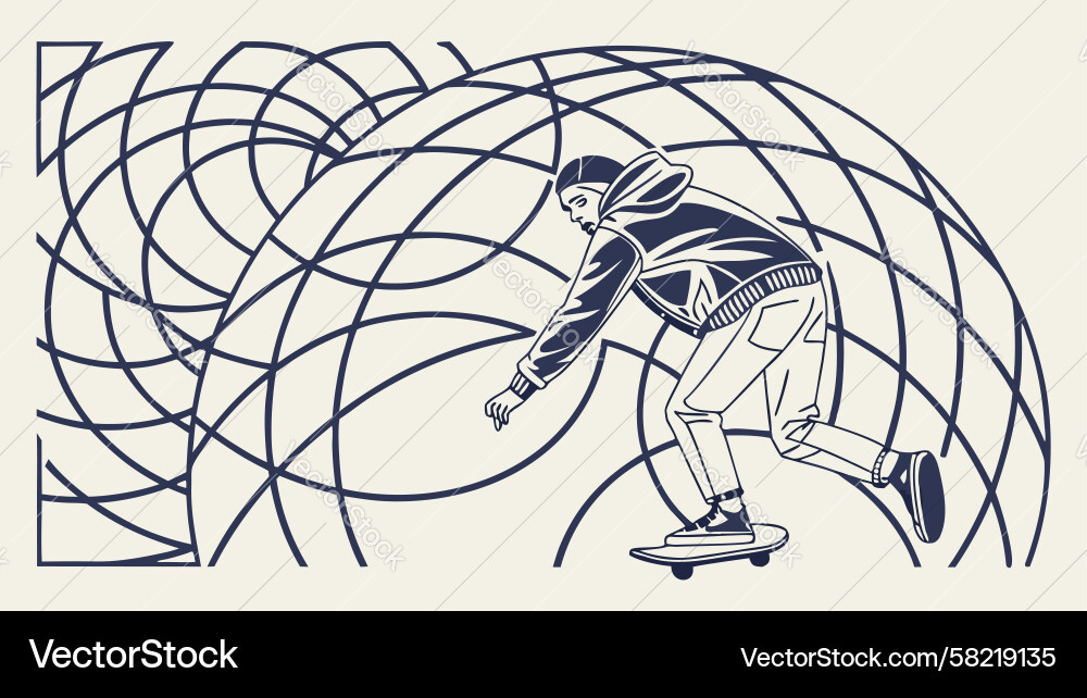 Abstract Runner on Line Grid Vector Image