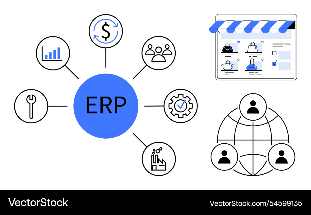 Centralized erp system integrating business Centralized erp system integrating business vector image