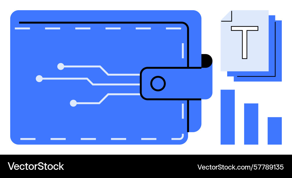 Digital wallet with circuit pattern and financial Digital wallet with circuit pattern and financial vector image