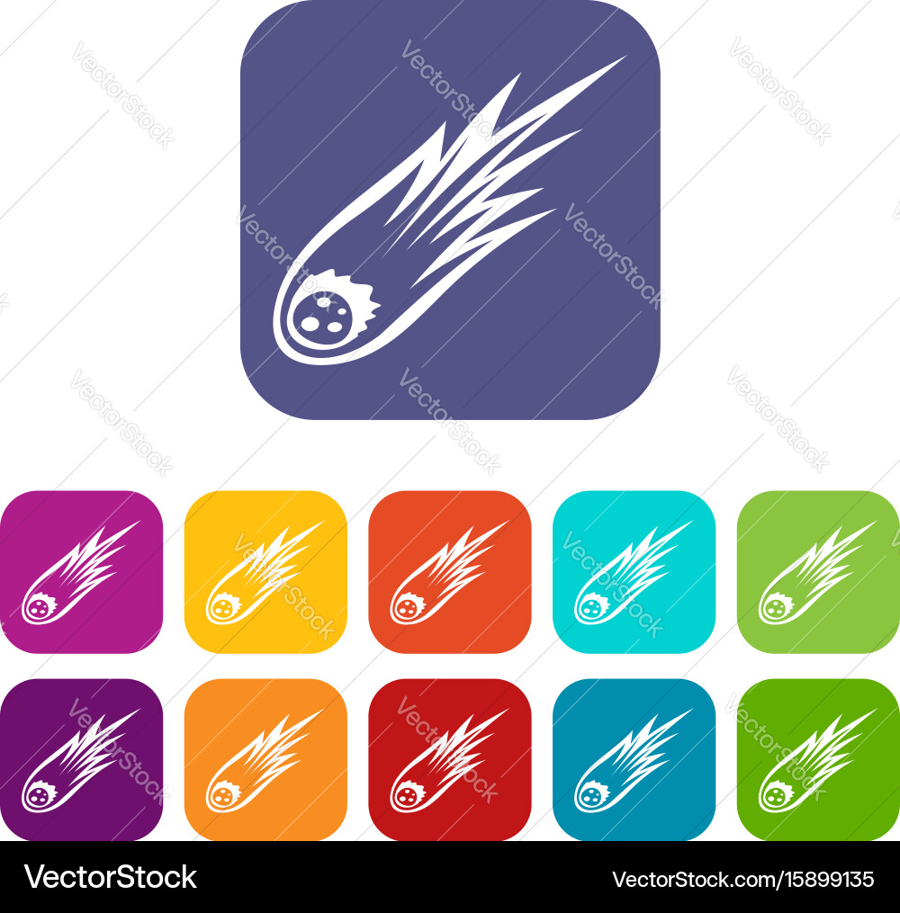 Falling meteor with long tail icons set Vector Image