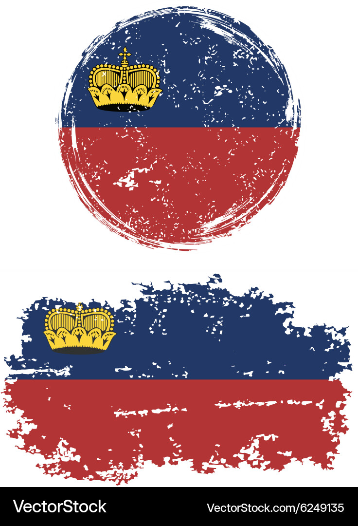 Grunge Liechtenstein Flags - Round & Square Vector Image