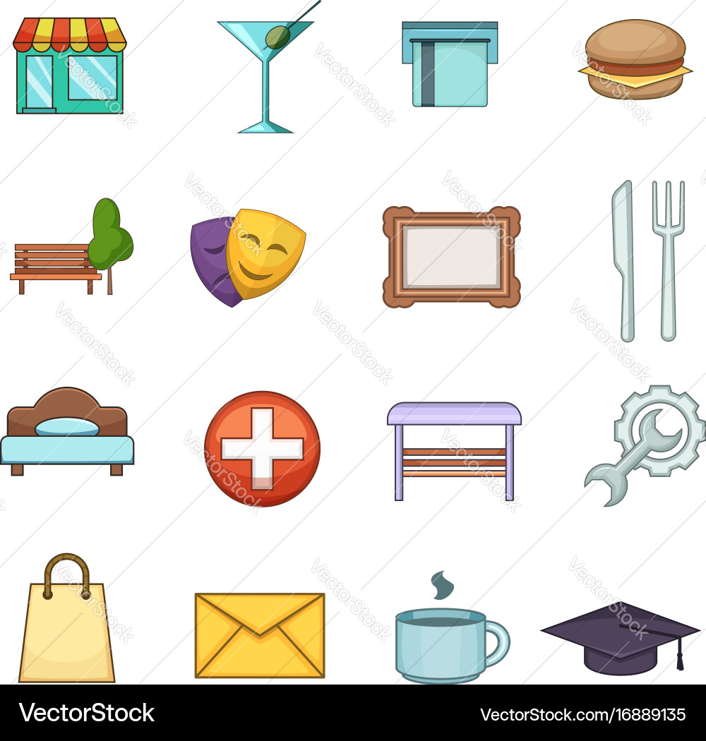 Map landmarks objects icons set cartoon style vector image