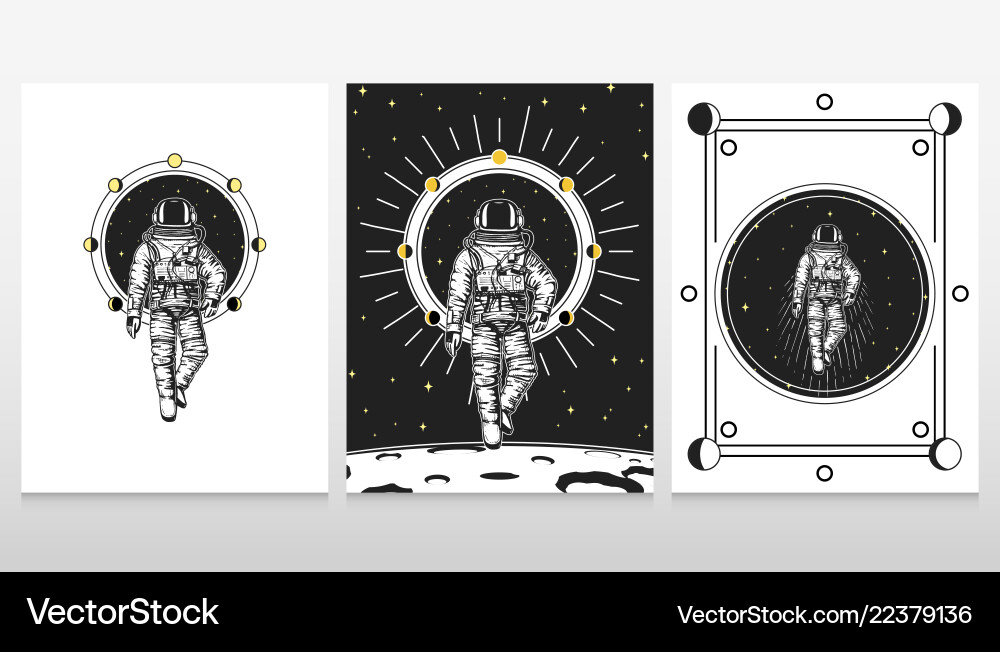 Astronaut spaceman cards moon phases planets Astronaut spaceman cards moon phases planets vector image