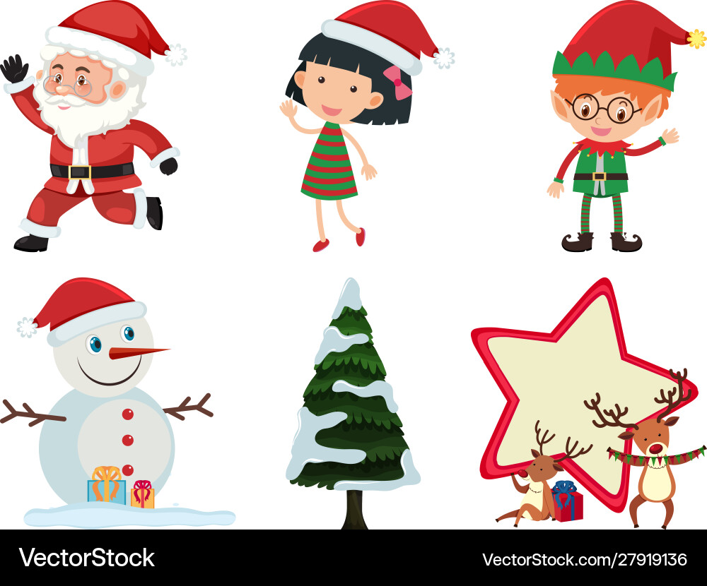 Isolated set christmas with santa and kids Isolated set christmas with santa and kids vector image