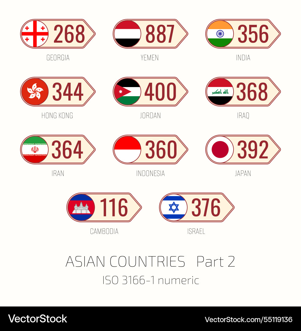 Set of iso 3166 1 numeric Vector Image