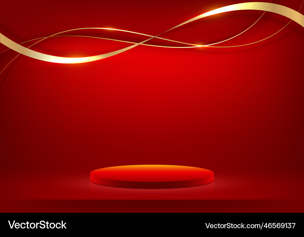 3d realistic red podium with color wave lines 3d realistic red podium with color wave lines vector image