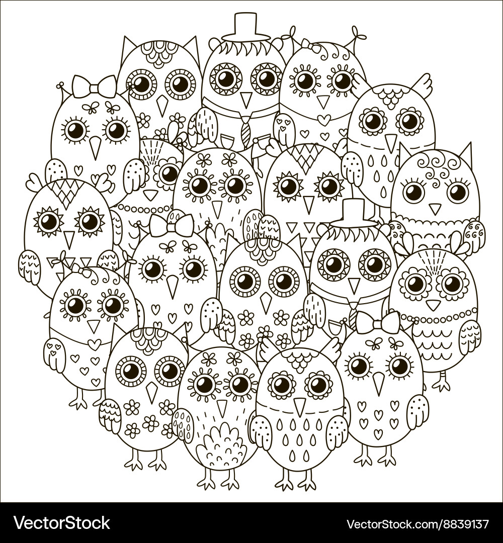 Cute Owl Circle Pattern vector image
