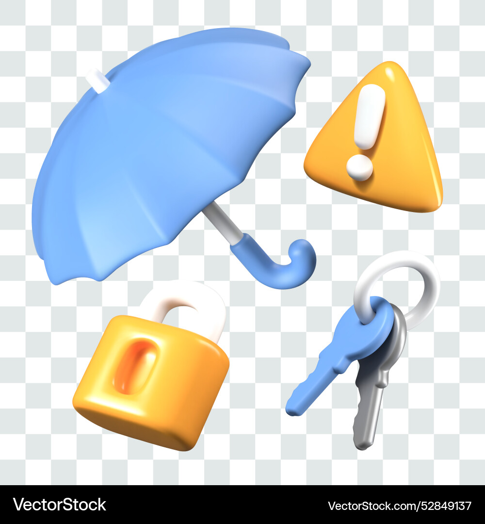 Realistic umbrella lock chain of keys triangle Realistic umbrella lock chain of keys triangle Vector Image