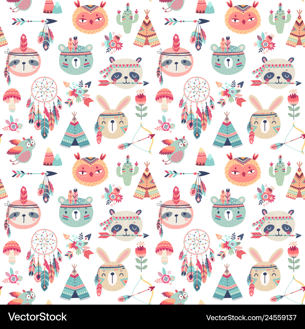 Seamless pattern with cute woodland boho tribal Seamless pattern with cute woodland boho tribal vector image