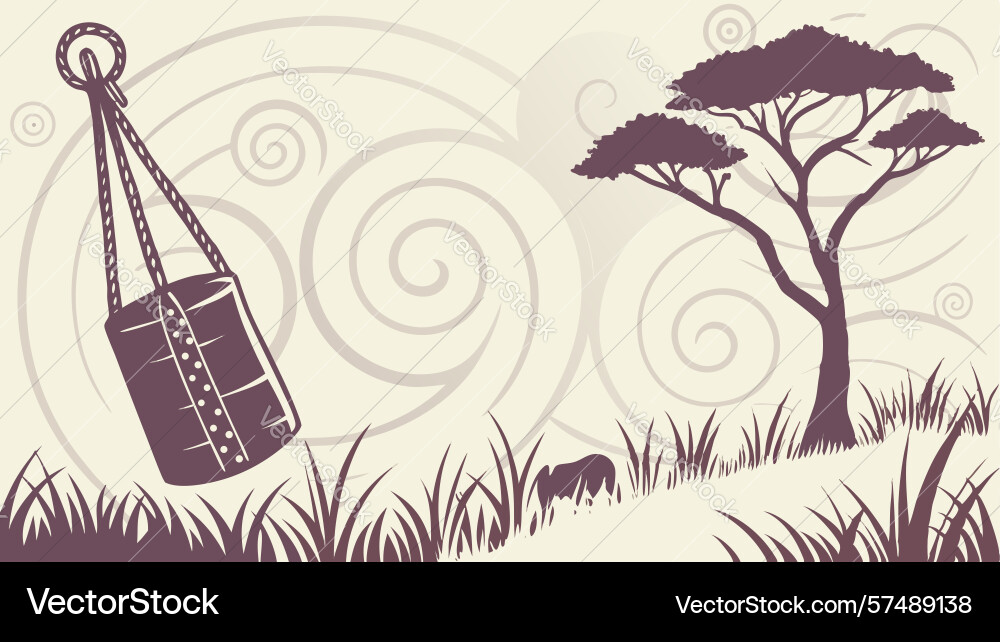 Abstract hanging object amidst swirling forms Vector Image