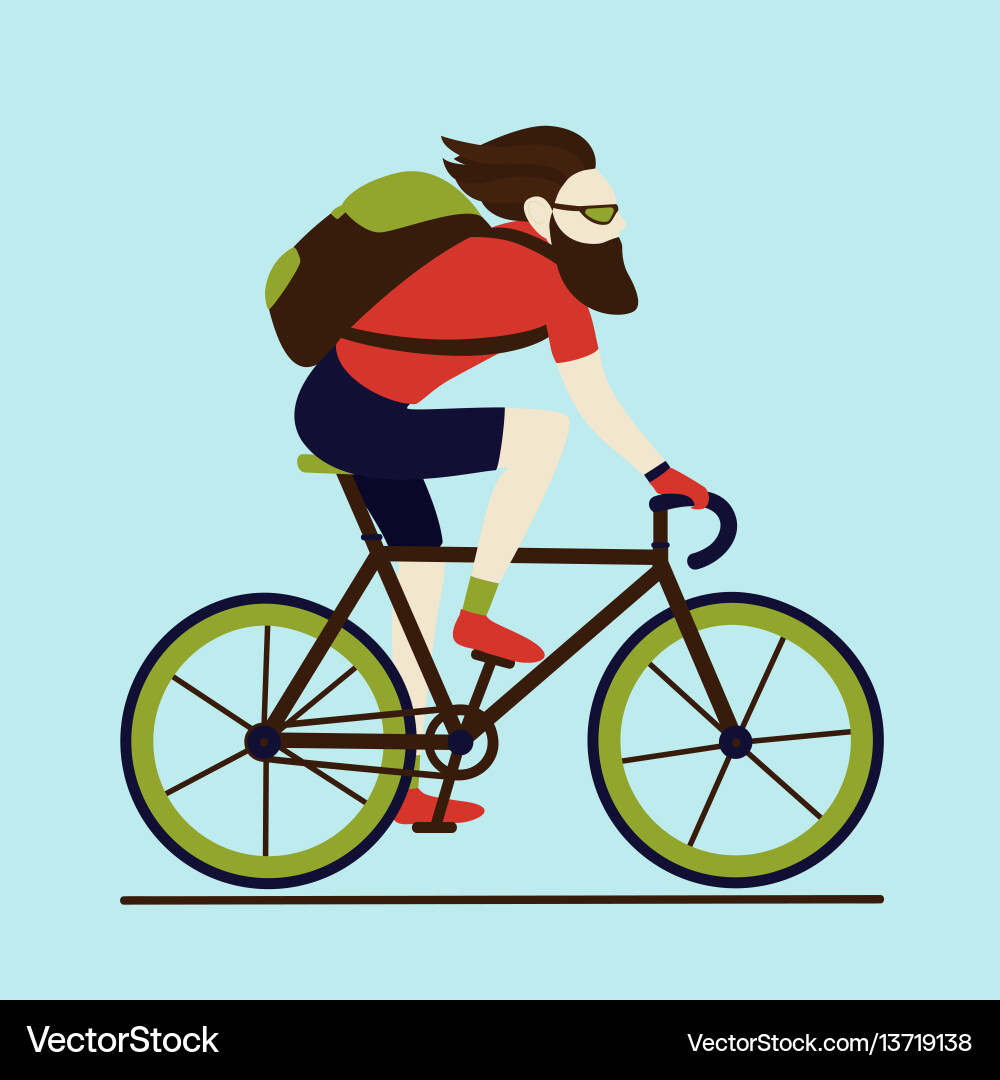 Bicycle delivery messenger bearded male character Bicycle delivery messenger bearded male character vector image