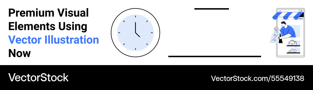Digital clock storefront and subscription Digital clock storefront and subscription Vector Image
