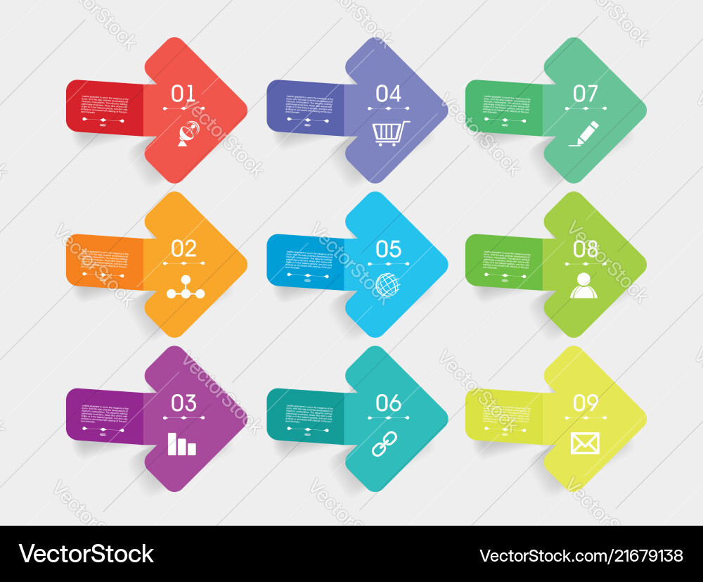 Flat set of arrows with icons simple internet Flat set of arrows with icons simple internet vector image