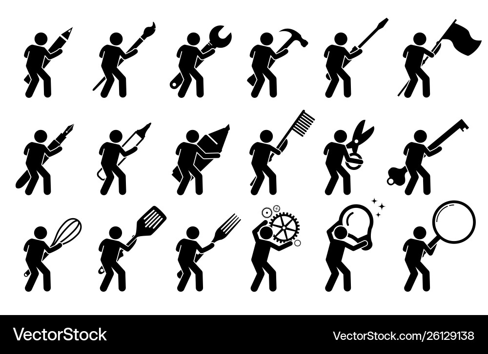 Man with Diverse Tools and Objects vector image