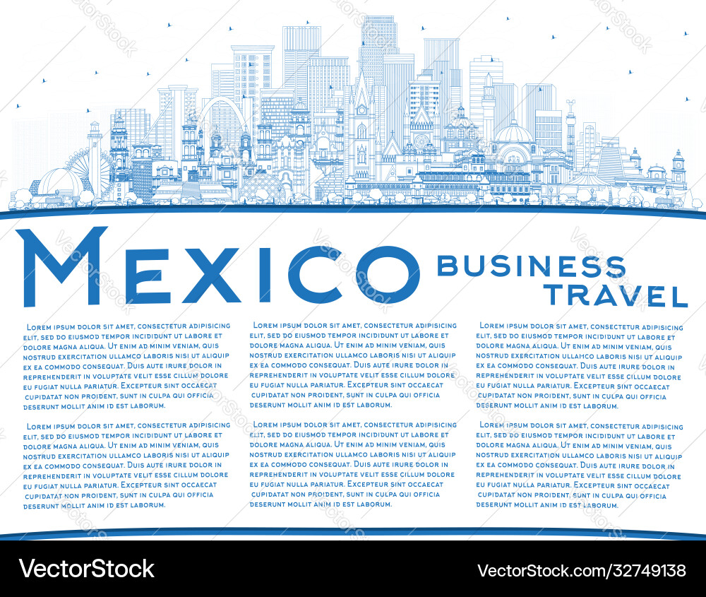 Outline mexico country city skyline with blue vector image