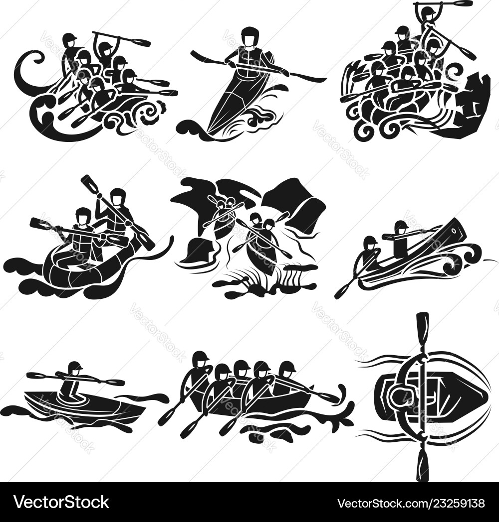 Rafting Icon Set - Adventure Style vector image