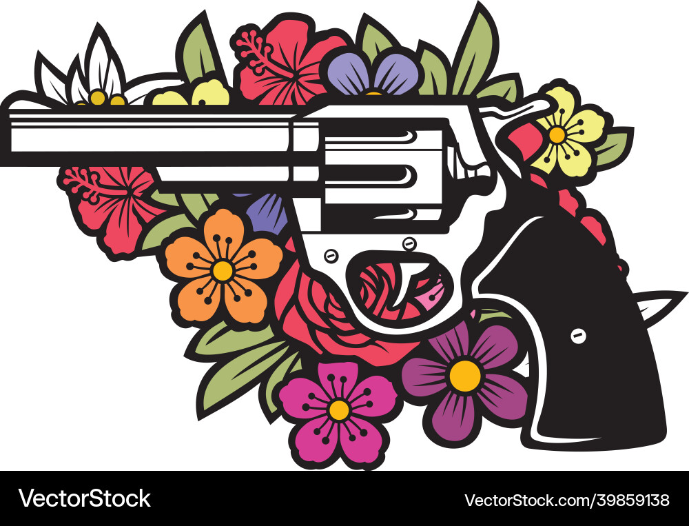 Revolver und Blumen Revolver und Blumen vektorbild