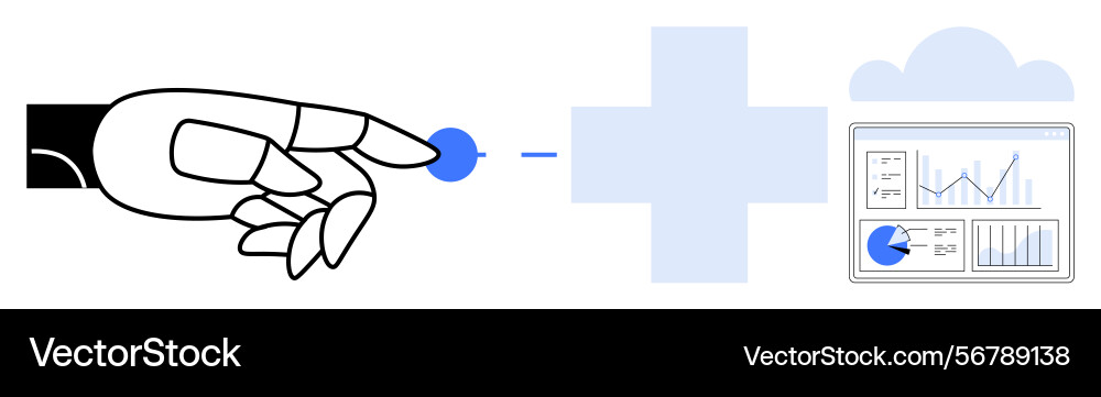 Robotic hand interacting with cloud and data Robotic hand interacting with cloud and data vector image