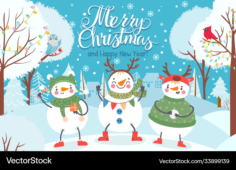 Cute Snowmen Winter Scene vector image