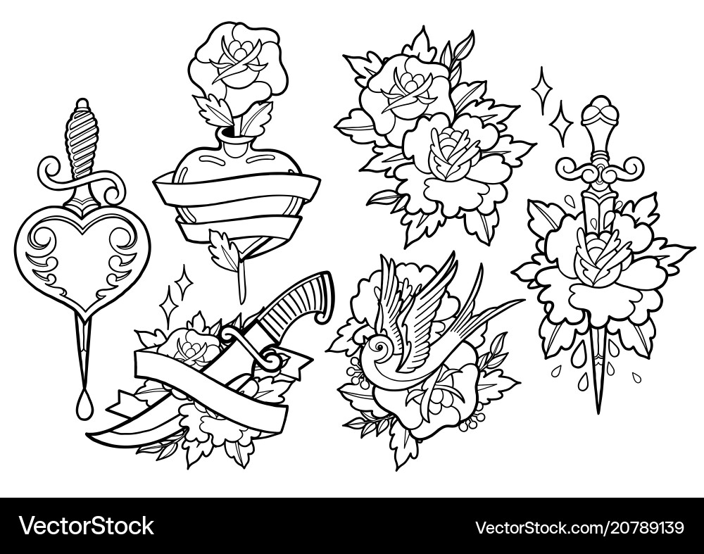 Old School Tattoo Collection Vector Image