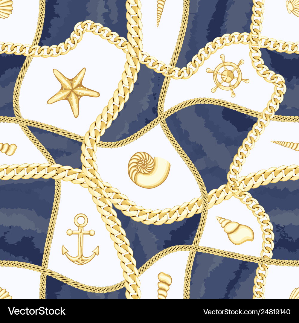 Golden Chain Seashell Check Pattern vector image