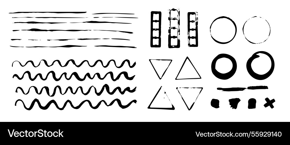 Ink black lines strokes circles and triangles Ink black lines strokes circles and triangles vector image