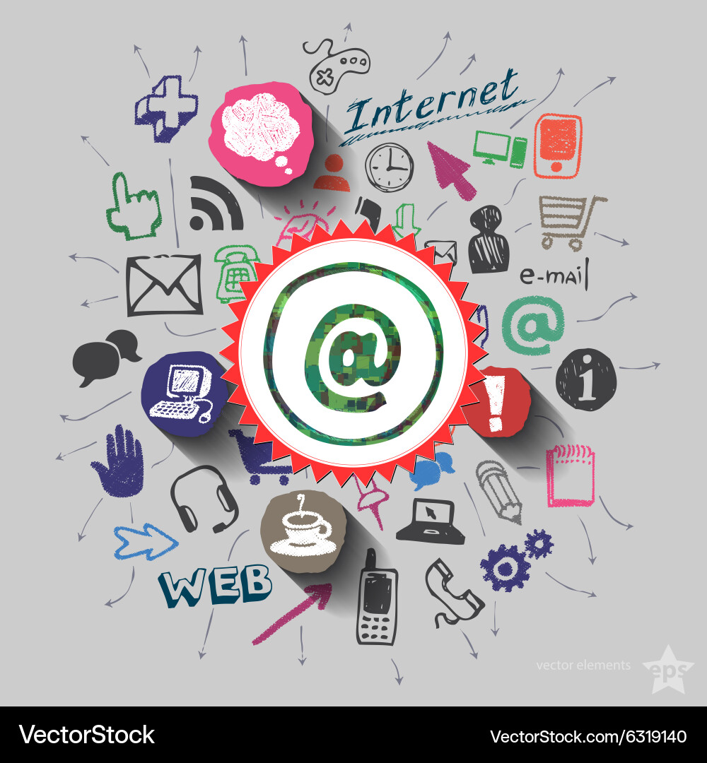 Mail and collage with web icons background vector image