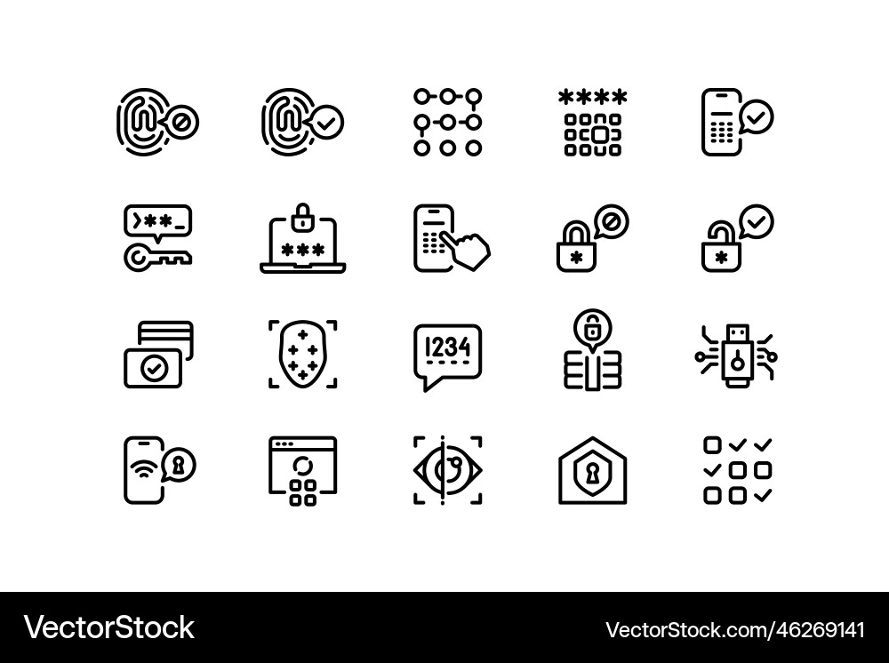 App security line icons face detection pin-code App security line icons face detection pin-code vector image