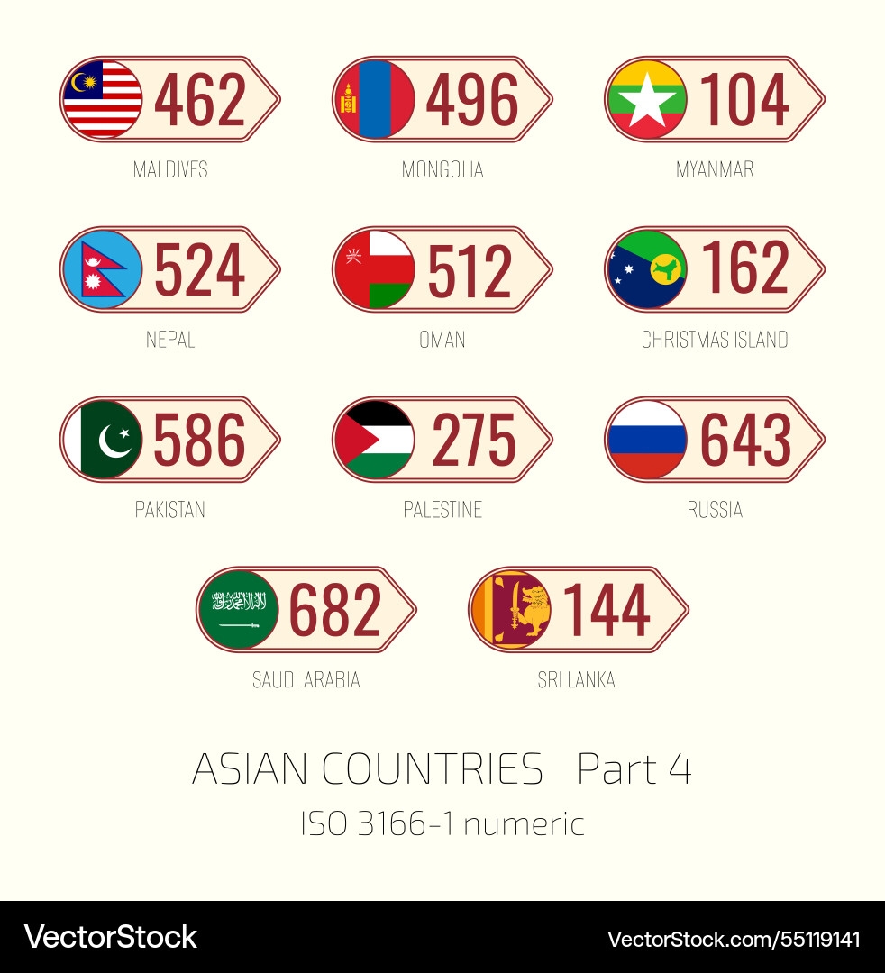 Set of iso 3166 1 numeric Vector Image