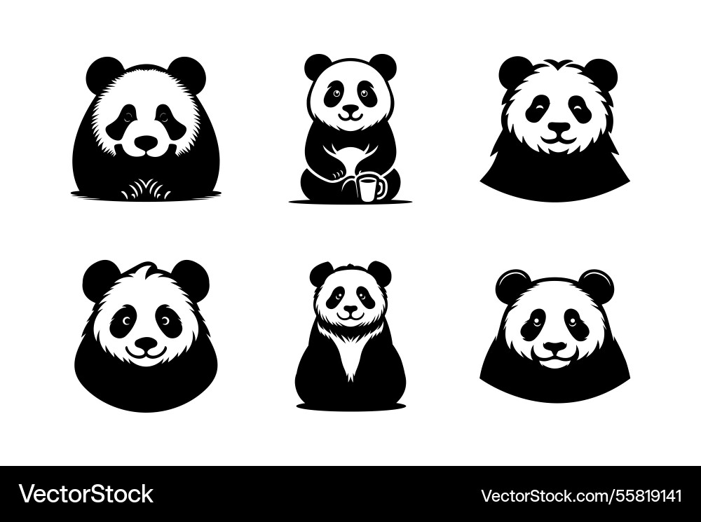 Set of stylized pandas Vector Image