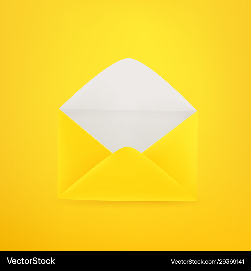 Yellow open empty envelope on background vector image
