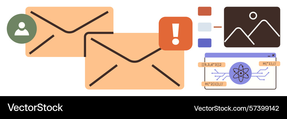 Email notifications with alerts and attachments Email notifications with alerts and attachments vector image