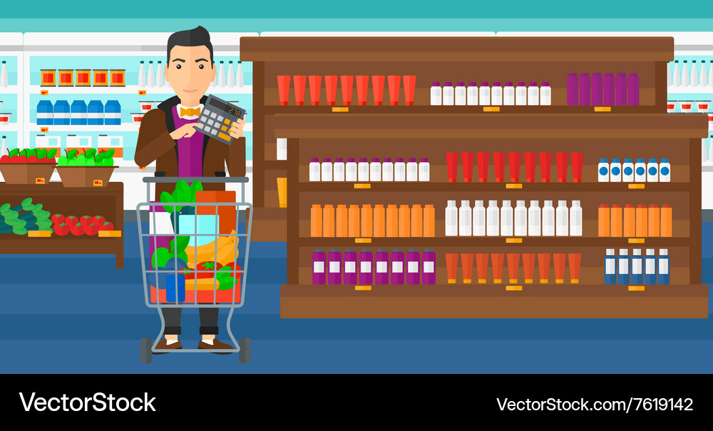 Man counting on calculator Vector Image