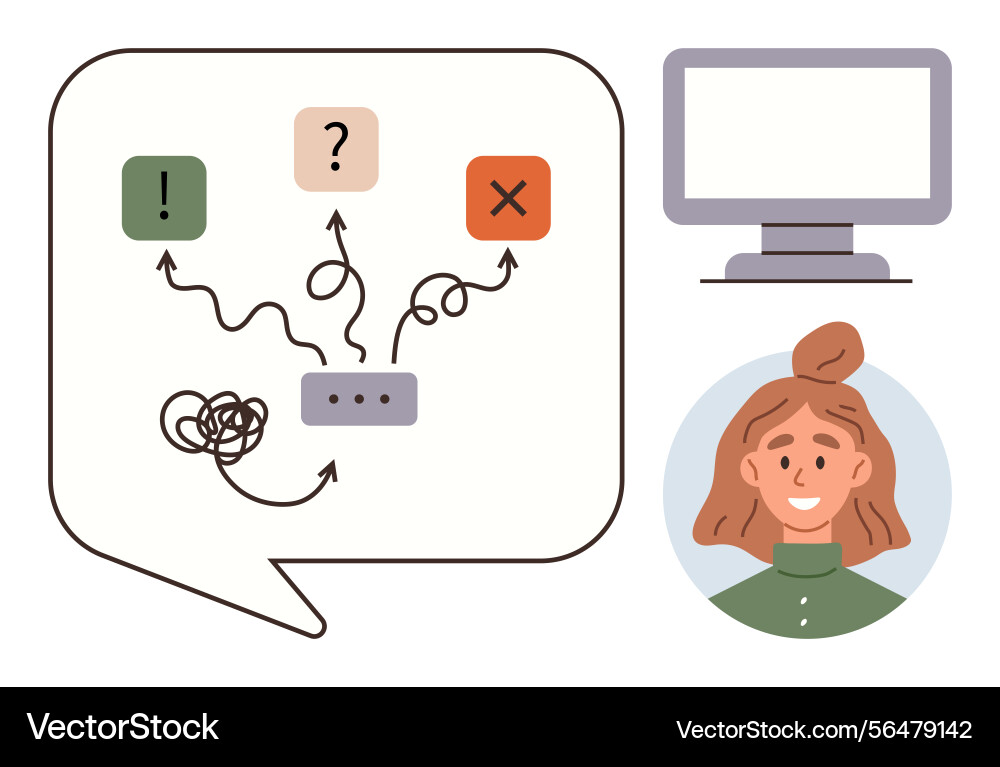 Problem-solving process with chat bubble and user Problem-solving process with chat bubble and user vector image