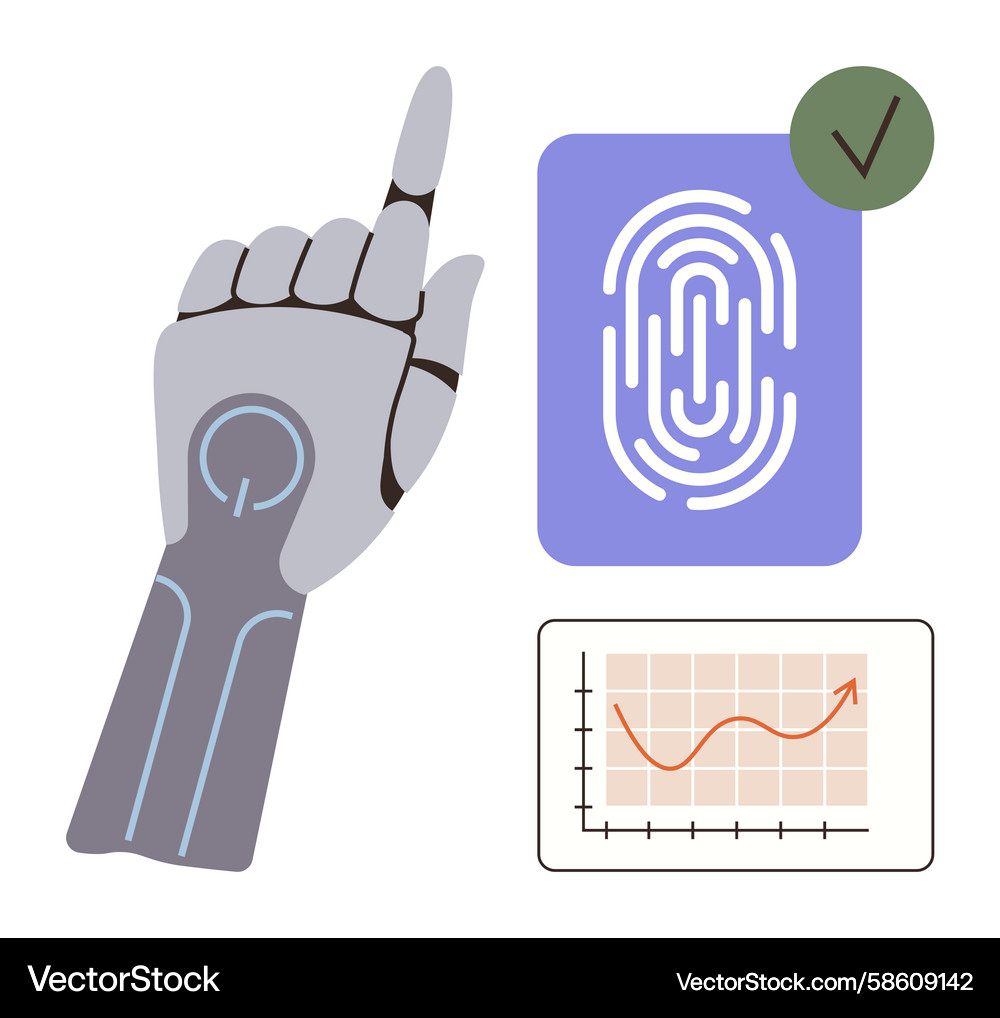 Robotic hand scanning fingerprint with data graph Vector Image
