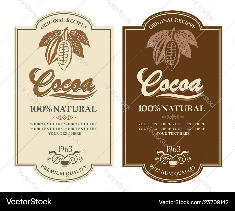 Set of cocoa labels Set of cocoa labels vector image
