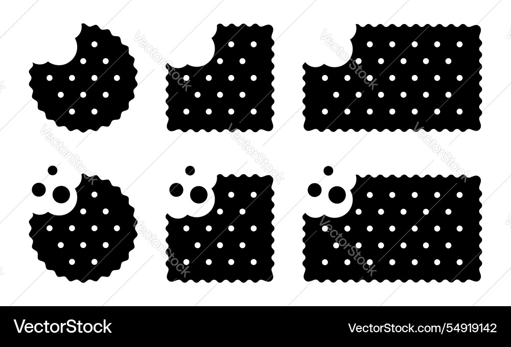 Set of whole and bitten cracker icons with crumbs Set of whole and bitten cracker icons with crumbs vector image